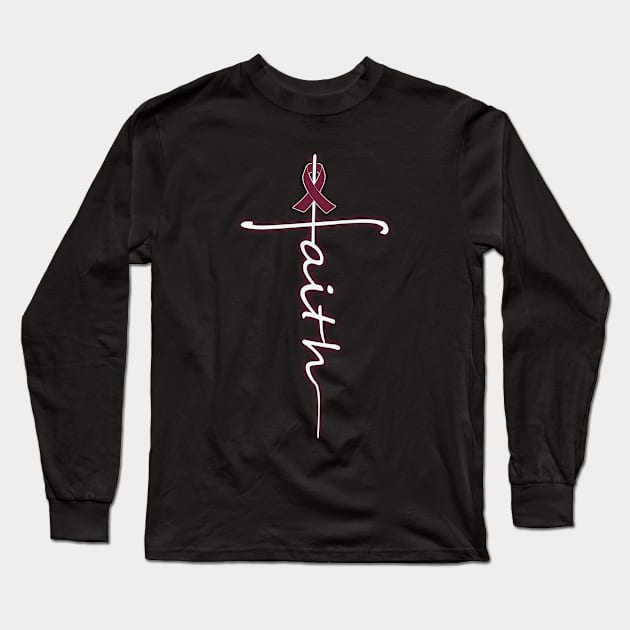Faith Christian Sickle Cell Awareness Burgundy Ribbon Warrior Long Sleeve T-Shirt by celsaclaudio506